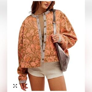 Free People Orange and Tan Patterned Sweatshirt